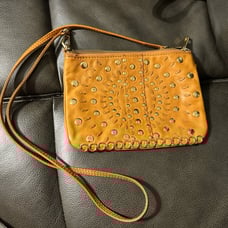 Rebecca Minkoff Bohemian Tan Studded Crossbody Leather Birds Print Lining