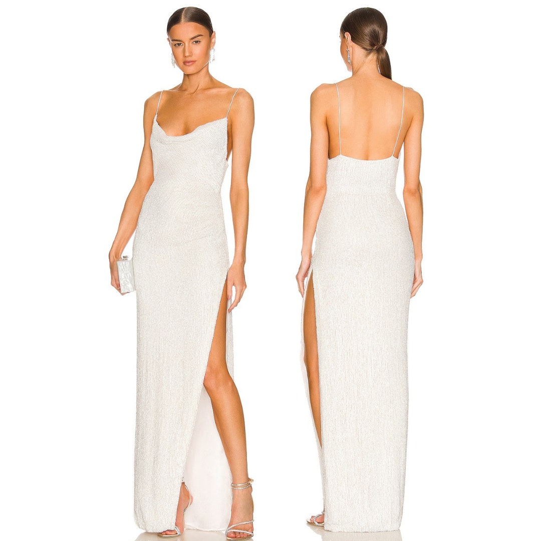 Retrofete Katya Maxi Dress Sequin Embellished Moonglow Bridal Wedding Gown Sz M