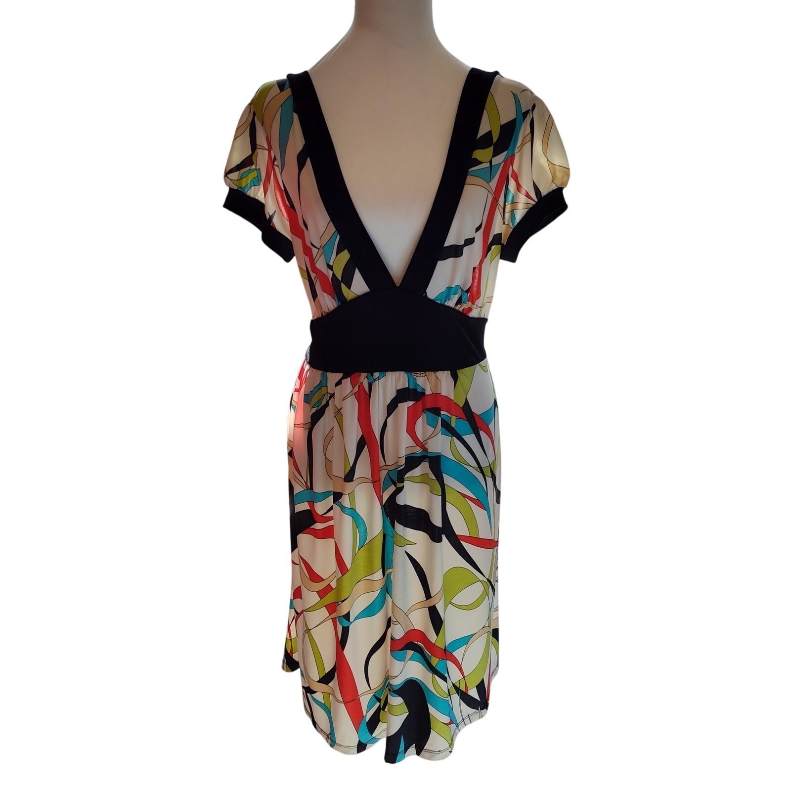 VTG Funhouse Hot Topic Midi Dress Medium Abstract Plunging V Neck Empire Waist