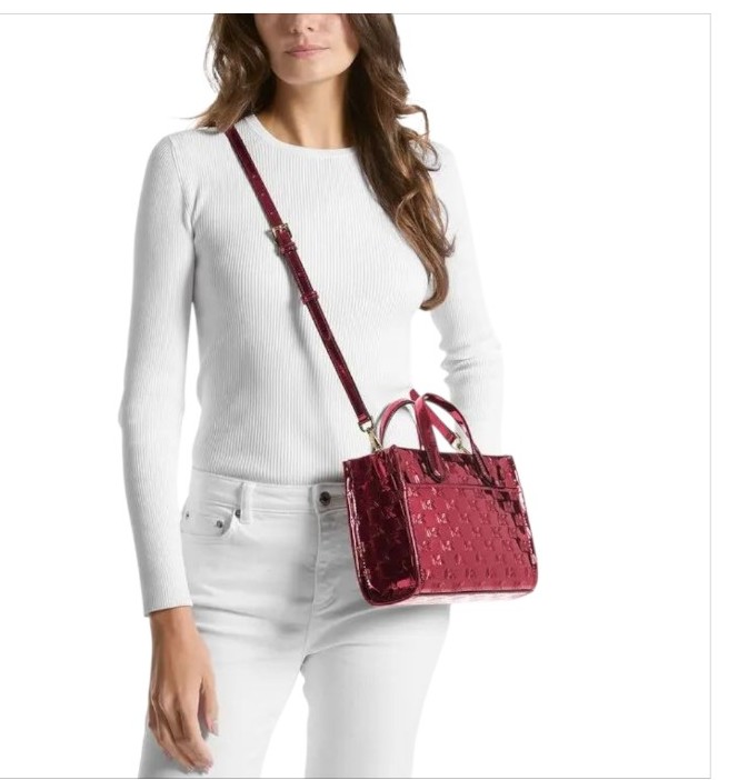 Michael Kors Gigi Small EAST WEST Metallic Red Crossbody Satchel Tote