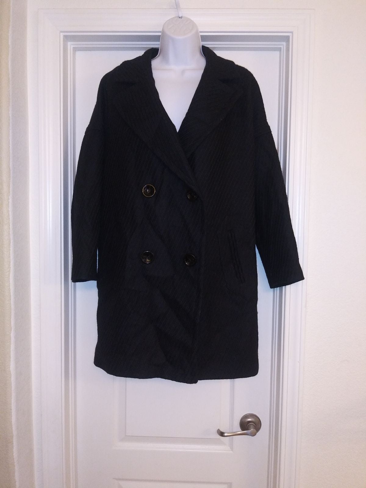 Milly 100% Textured Wool Black Pea Coat