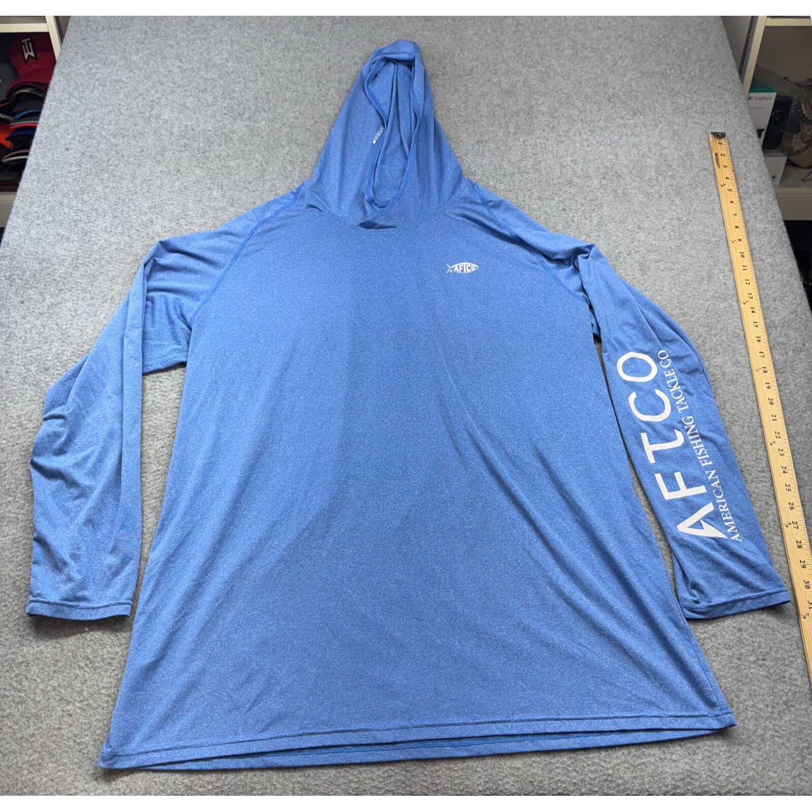 AFTCO XXL Performance Hoodie Blue AFTECH Fishing Sun Shirt Long Sleeve UPF
