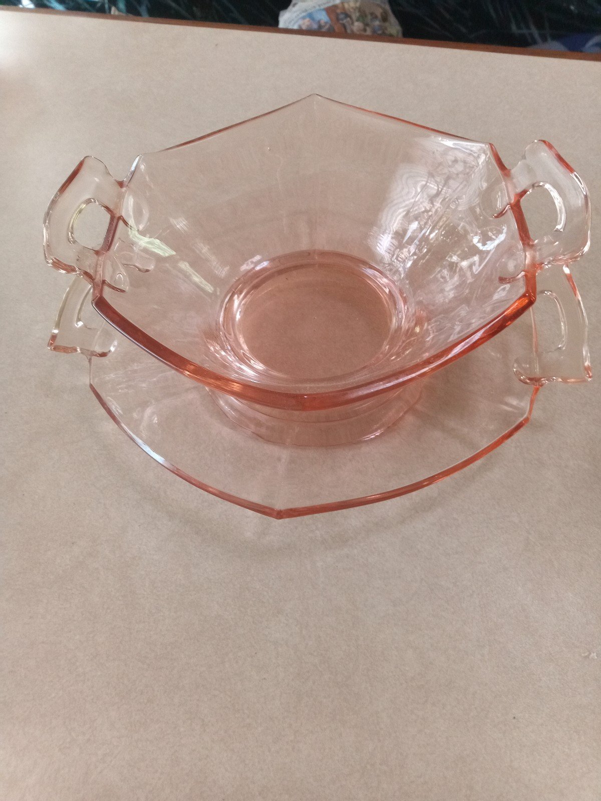 Vintage pink depression glass bowl & plate
