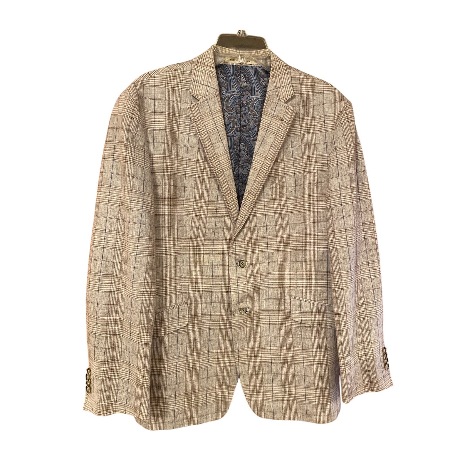 Joseph Abboud Plaid Linen 44 Short To Button Suit Coat