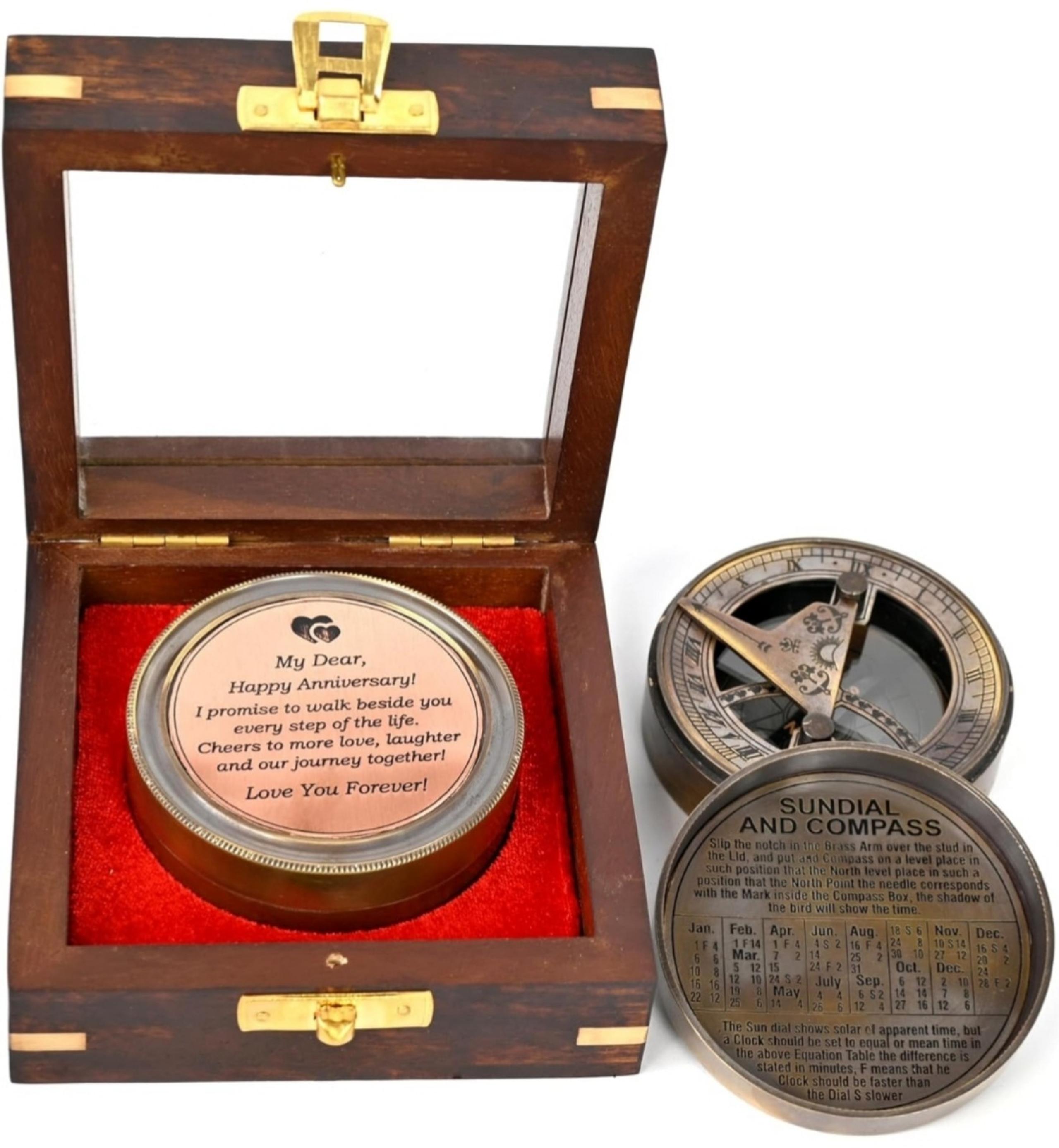 Brass Nautical - Anniversary Sundial Clock Gift for Him or Her (Brass Patina)