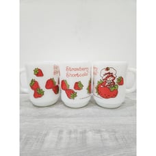 Set Of 3 Vintage 1980’s Strawberry Shortcake Milk Glass Mug, Anchor Hocking