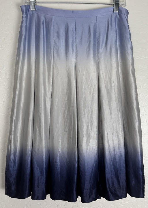 Dana Buchman 100% Silk Ombré Pleated Maxi Skirt Pleated Full 8 Blue 1412