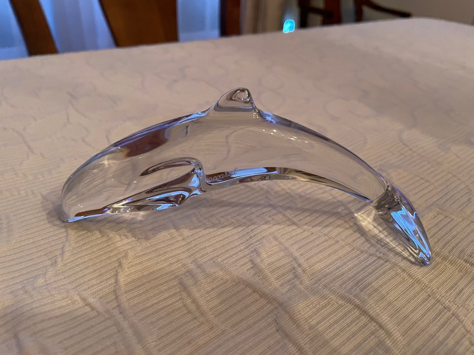 Baccarat French Crystal Art Glass Dolphin Playing Paperweight Sculpture