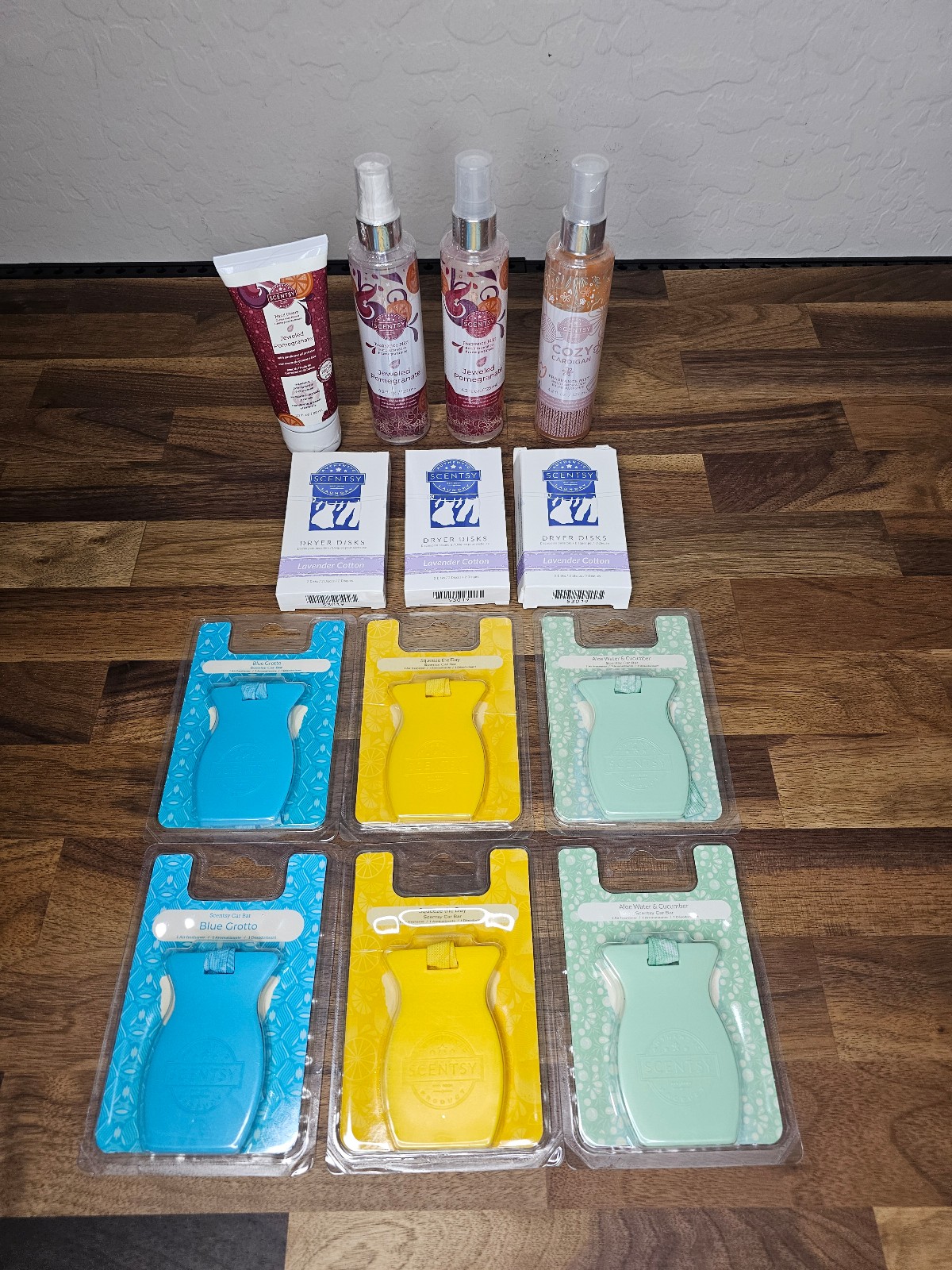 Lot of 13 NEW Scentsy Items - Fragrance Mist, Hand Cream, Dryer Disks & Car Bars