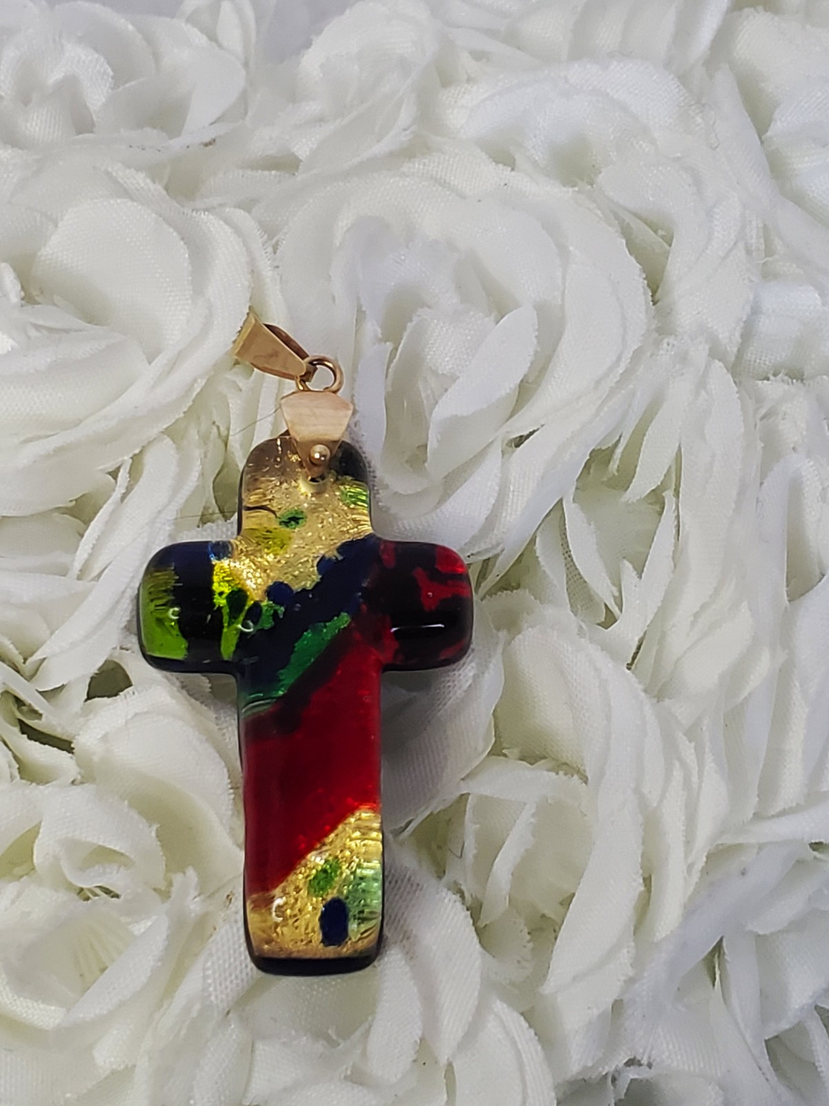 14k Gold Murano Italian Glass Cross Pendant Vintage