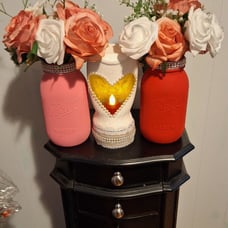 Valentines Day jar set -24oz Ball Mason jars handmade gift includes faux flowers