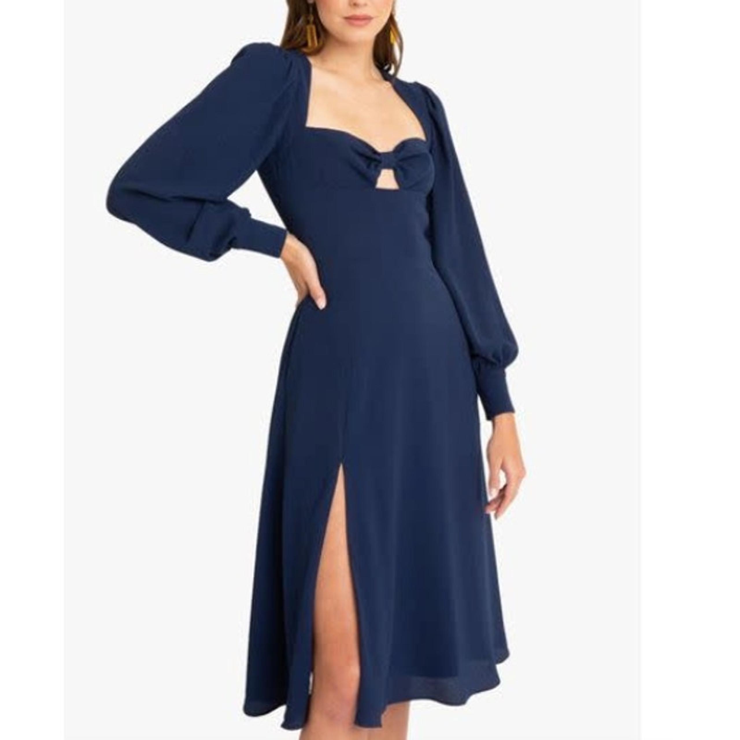 Black Halo Women's Romina Midi Cutout Dress Long Sleeve Navy Blue Pop Size 2