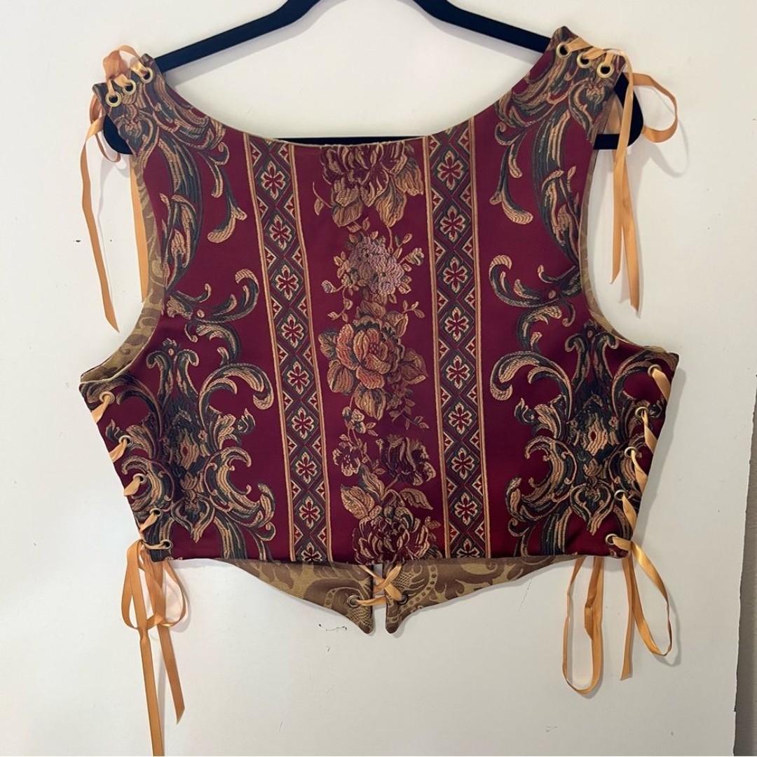 vintage handmade Red and Gold Embellished Sleeveless Bustier corset Top