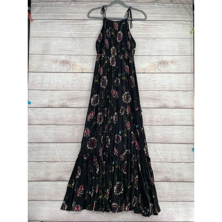 Free People Intimately Floral Semi Sheer Maxi Dress Women's Size XS Black