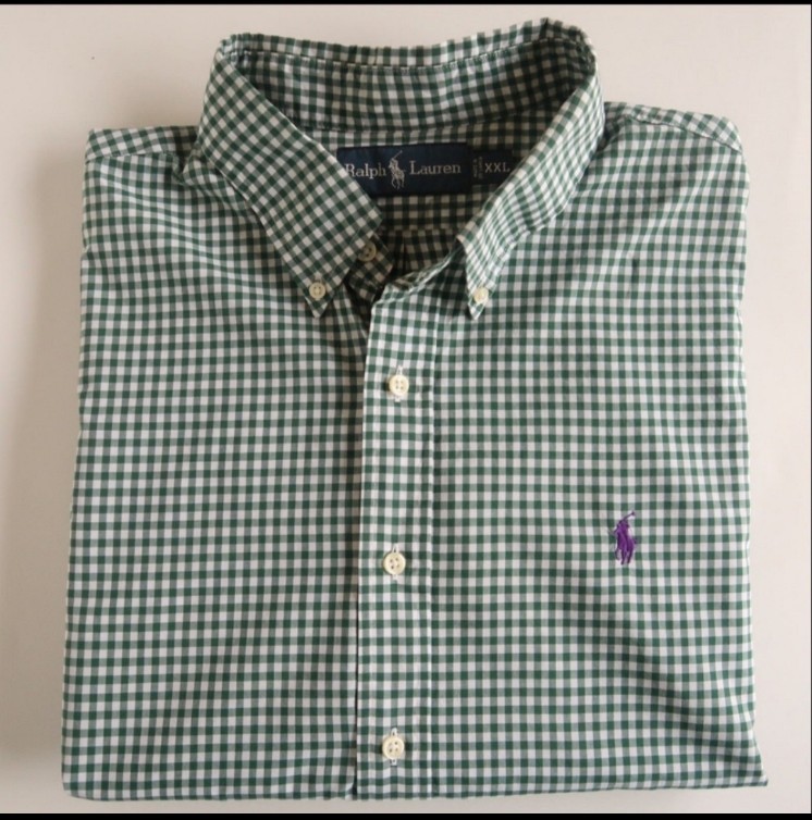 Ralph Lauren Gingham Plaid Button Down Shirt Classic Fit 16 34/35 Green White