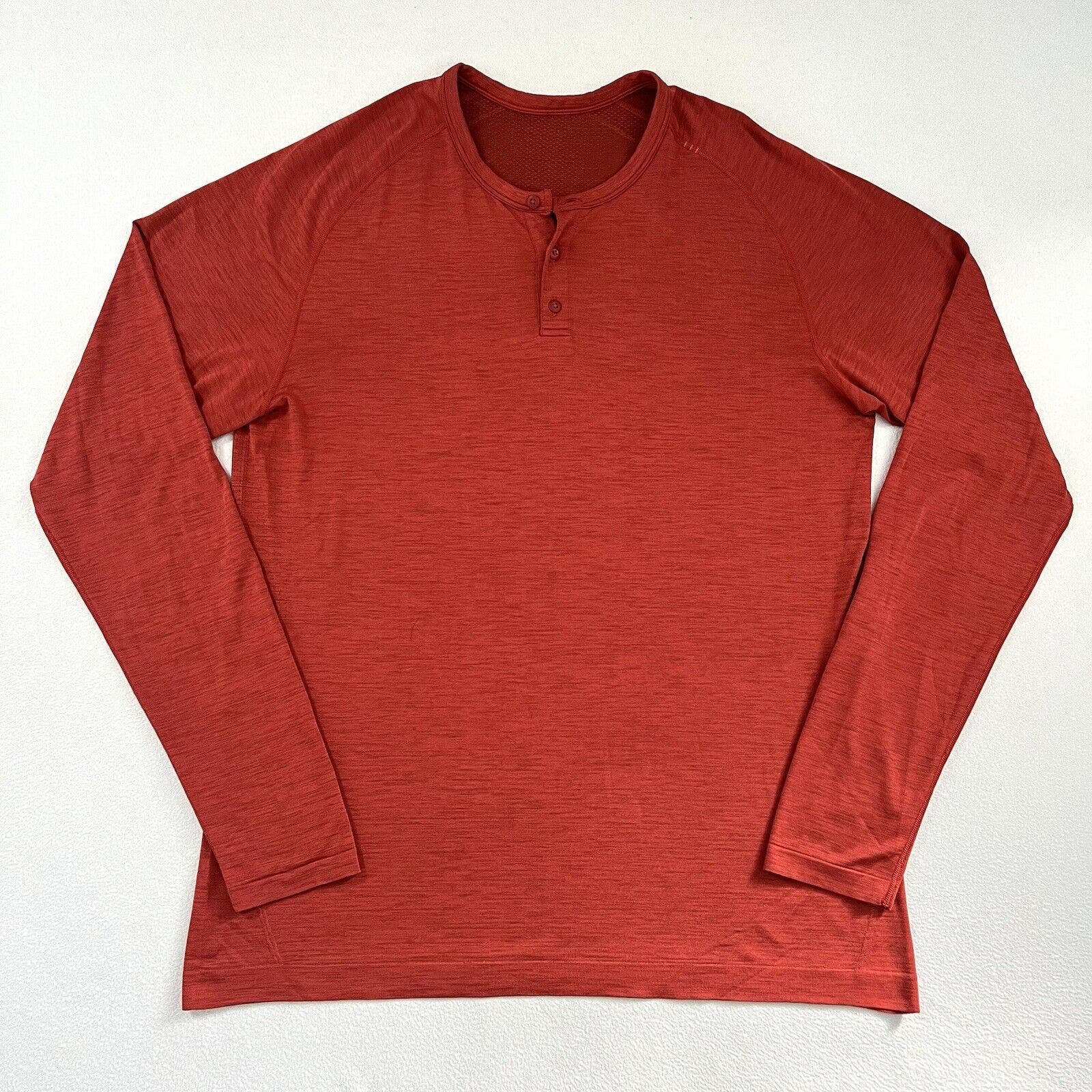 Lululemon Men Magma Flames Red Metal Vent Tech Long Sleeve Henley Shirt Top XL
