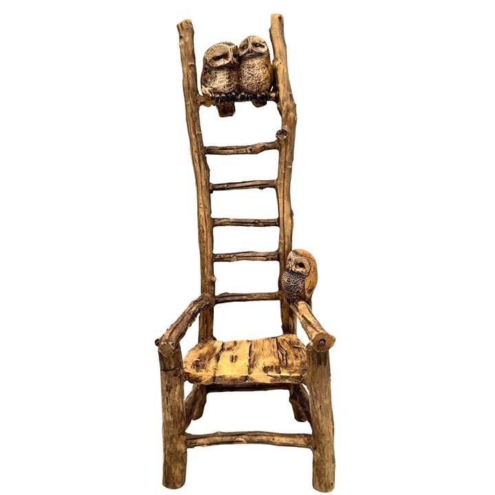 Top Collection Enchanted Story Fairy Garden Faux Wood Chair 3 Owls #4115 NWOB