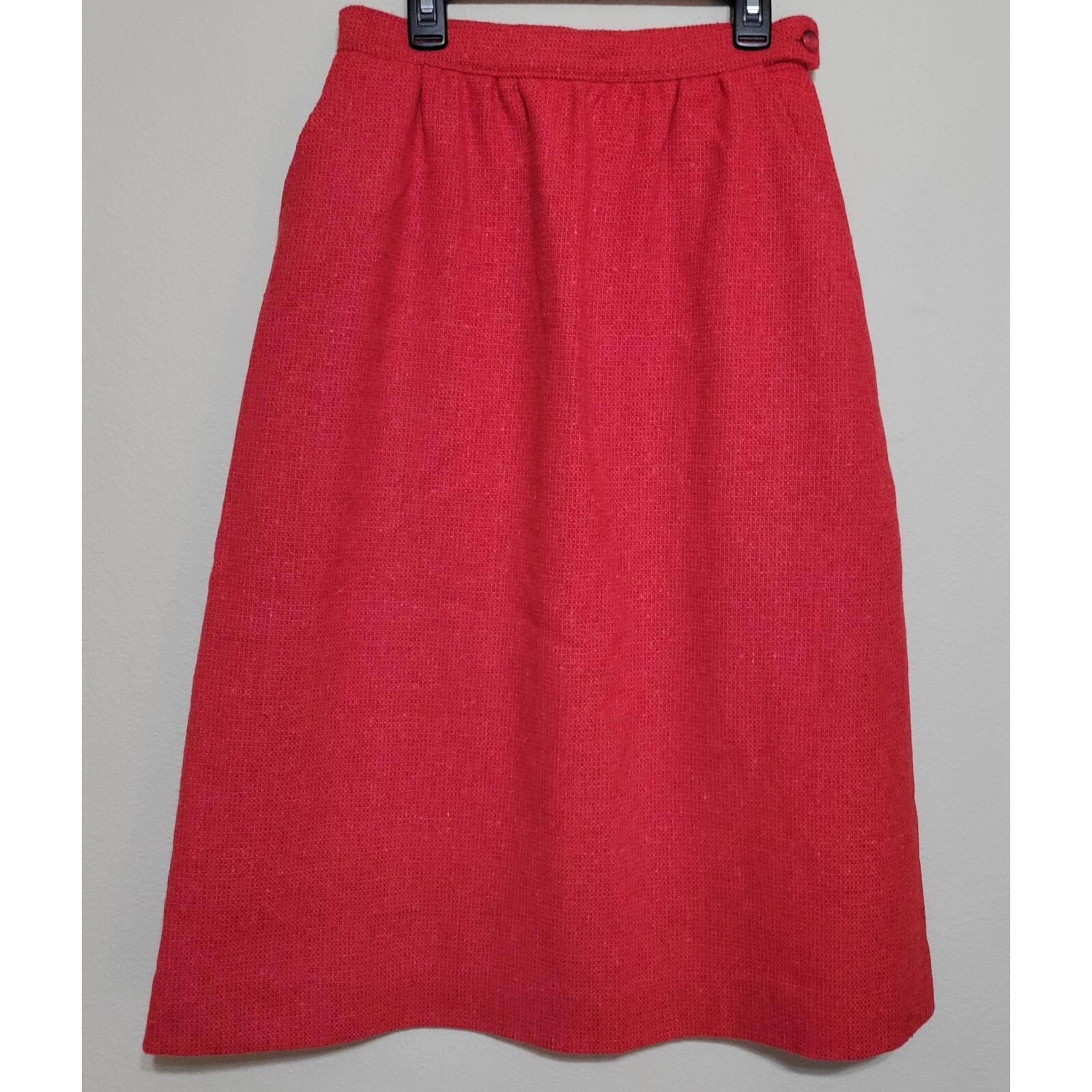 Vintage Pendleton Midi A Line Skirt Size 8 Red Virgin Wool Pockets Academia USA