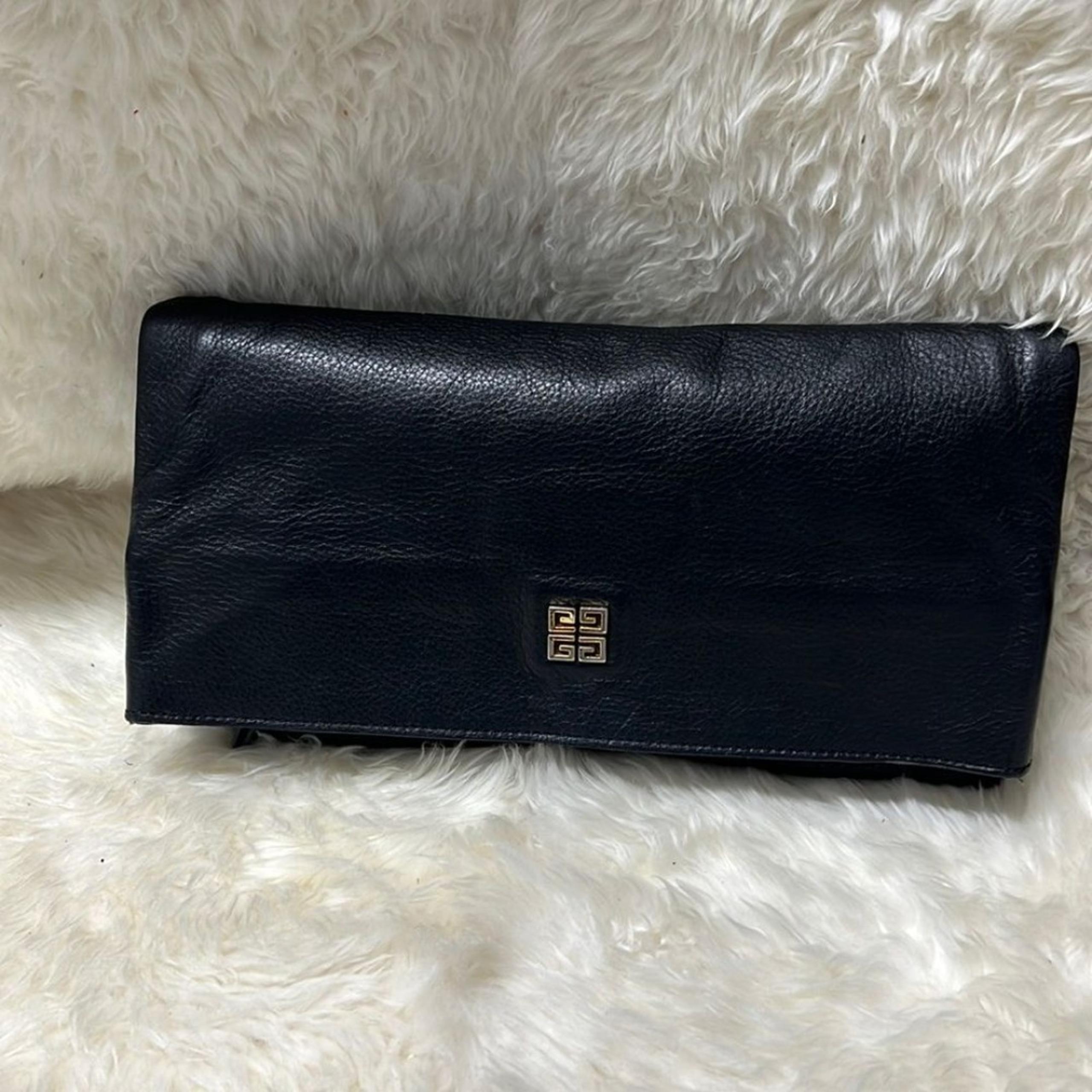 EUC - Givenchy Black Soft Textured Cowhide Leather Flap Clutch