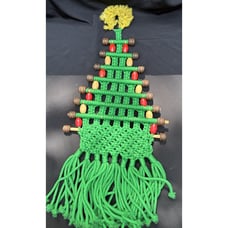 Mid Century Macrame Vintage Christmas Tree Card Holder Decoration 30” -S46