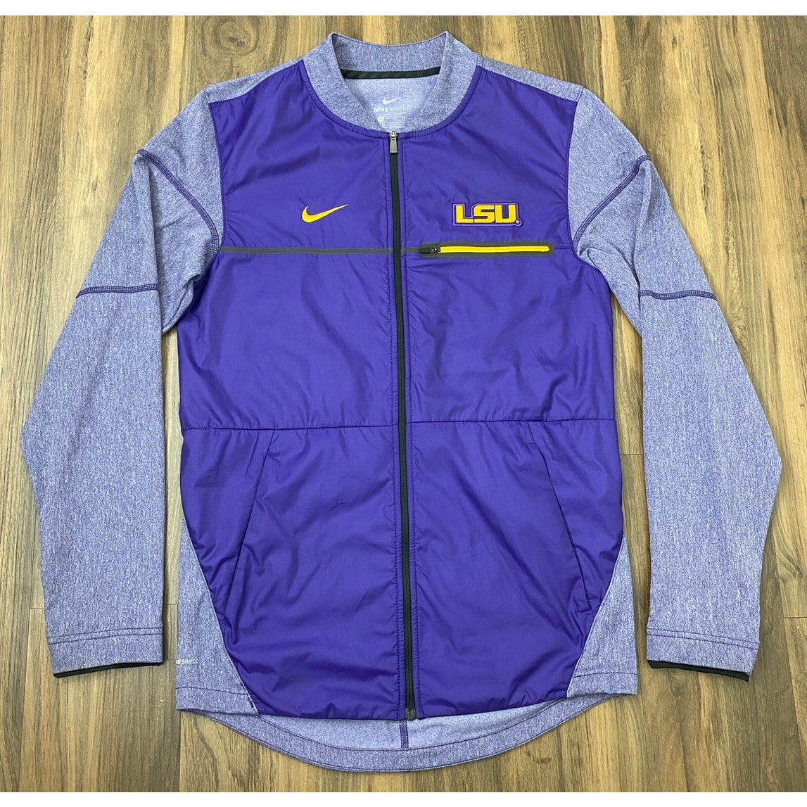 Nike Shield LSU Tigers lightweight performance zip-up windbreaker bomber jacket