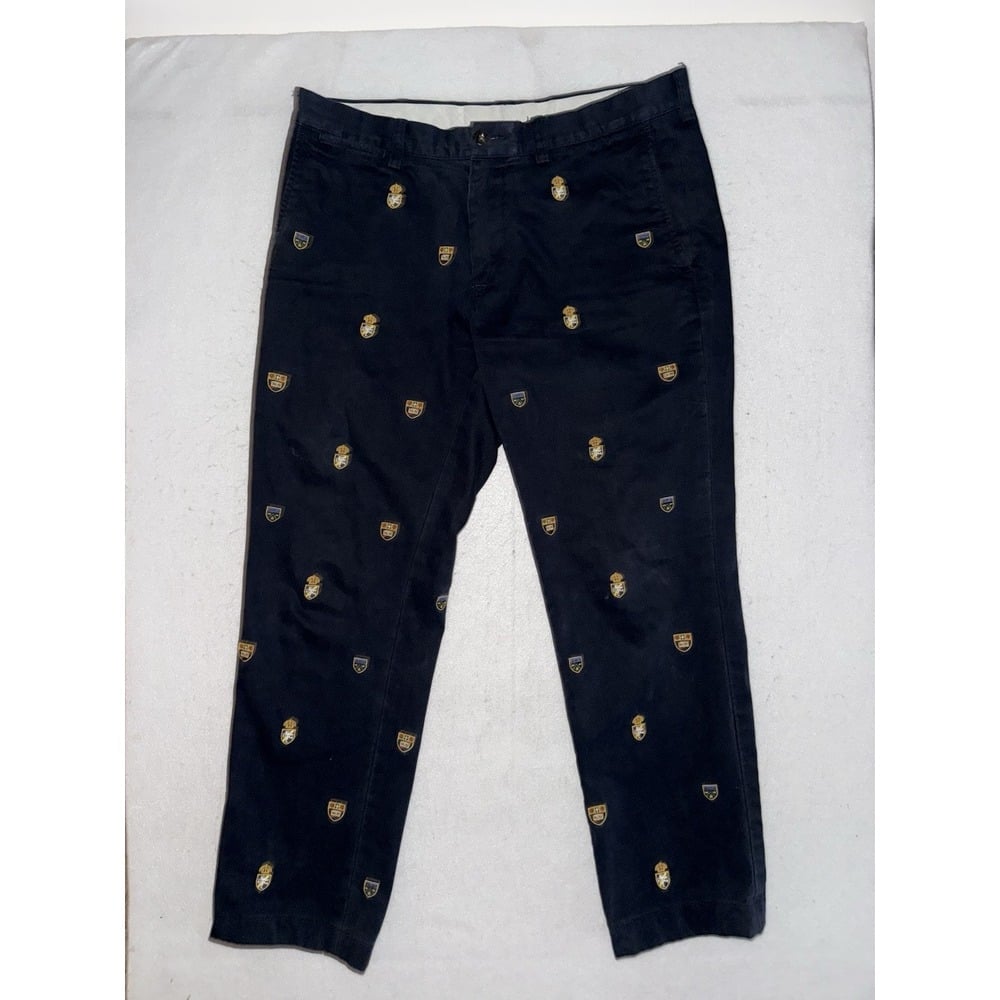 Polo Ralph Lauren Pants Men 34x27 Blue Chino Slim Fit AOP Embroidered Crest