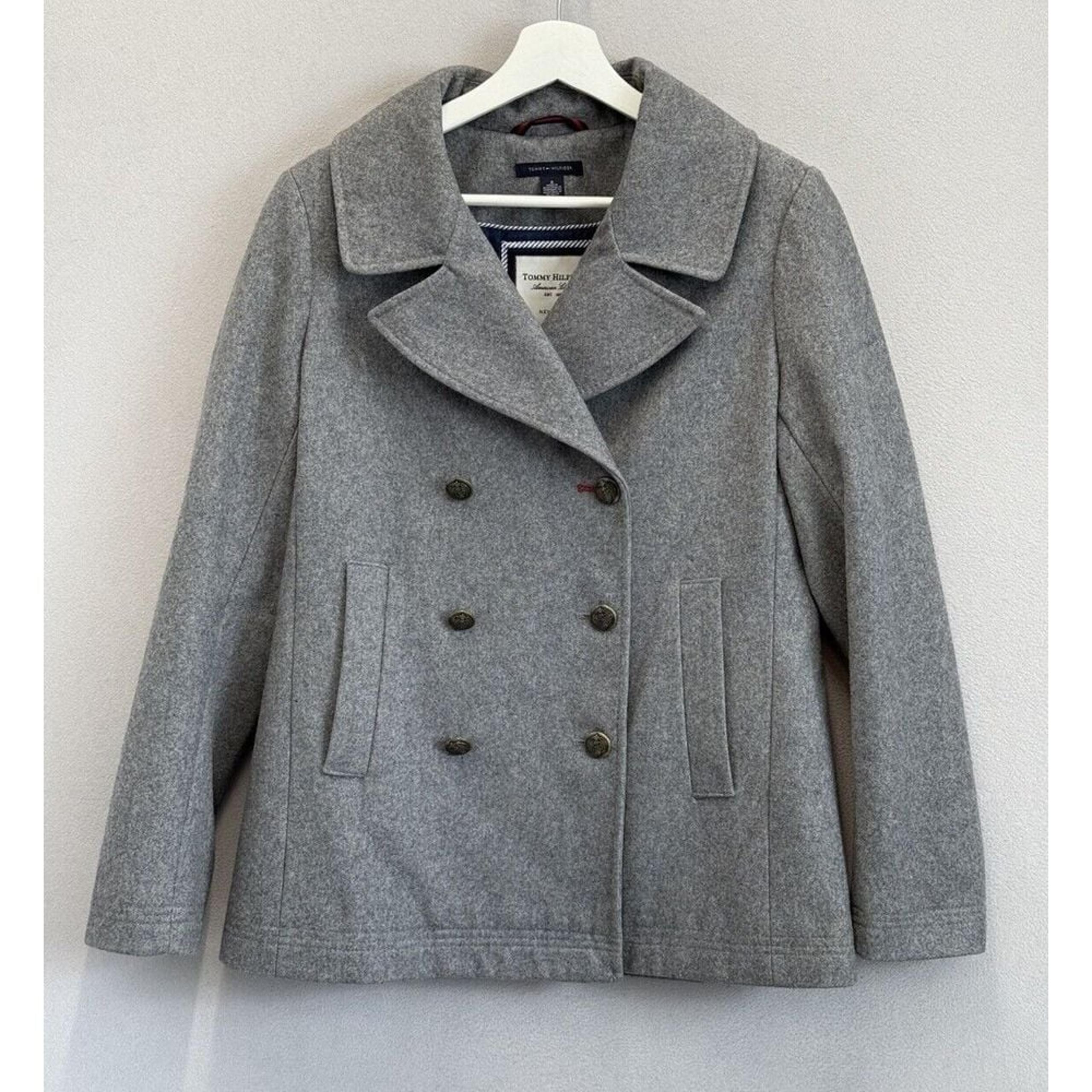 Tommy Hilfiger Women's Sz 8 Grey Wool Blend Jacket 3 Button Pea Coat