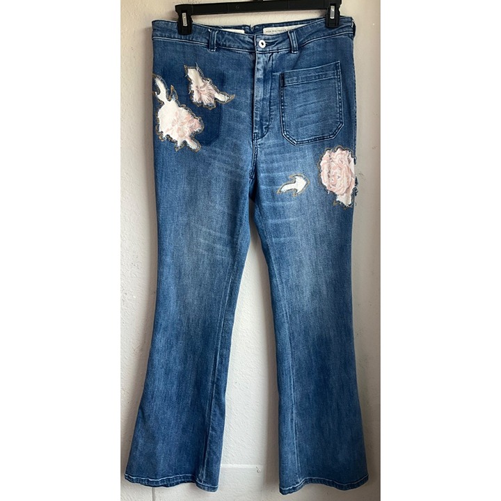 Pilcro by Anthropologie Sz 31 High Rise Trouser Bootcut Flare Rose Patchwork