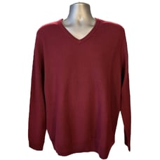 Jos. A Bank Traveler Burgundy V-Neck Merino Wool Blend Sweater Size L
