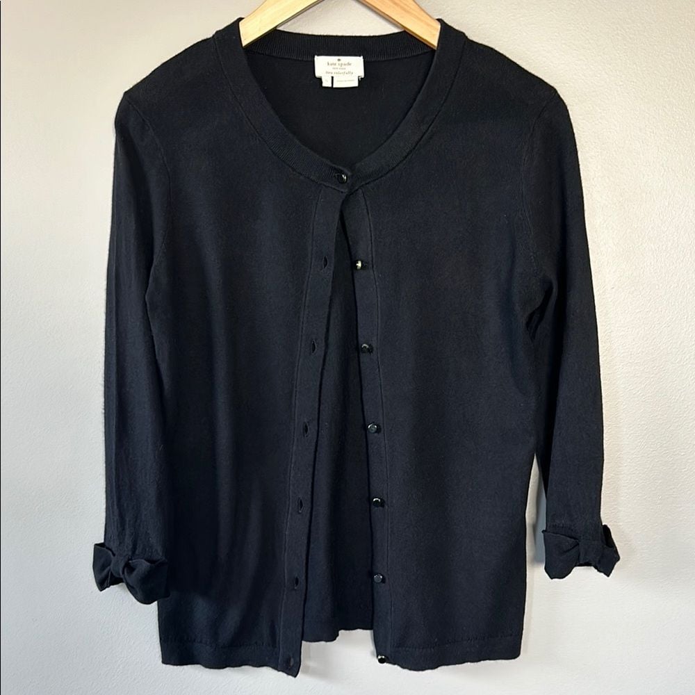 Kate Spade Somerset Bow Cardigan Cashmere Blend Size Small Black
