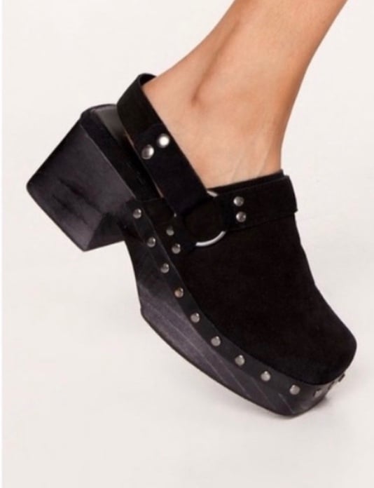 Nasty Gal Real Suede Studded Square Toe Sling Back Clogs US size 8