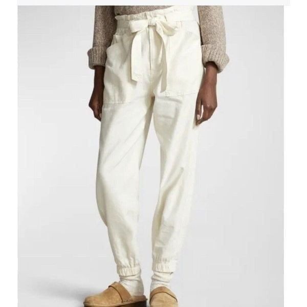 Polo Ralph Lauren High Waisted Tie Waist Cargo Pants Womens 28 Beige Cotton