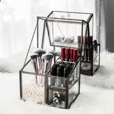 Makeup Organizer Handmade Vintage Brass Edge Makeup Brush Holder Glass Makeup