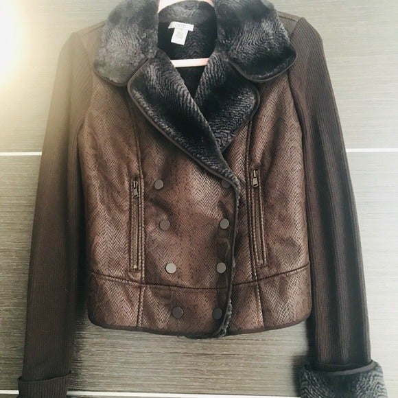 Cachè Acrylic Wool Blend Fur Jacket Brow
