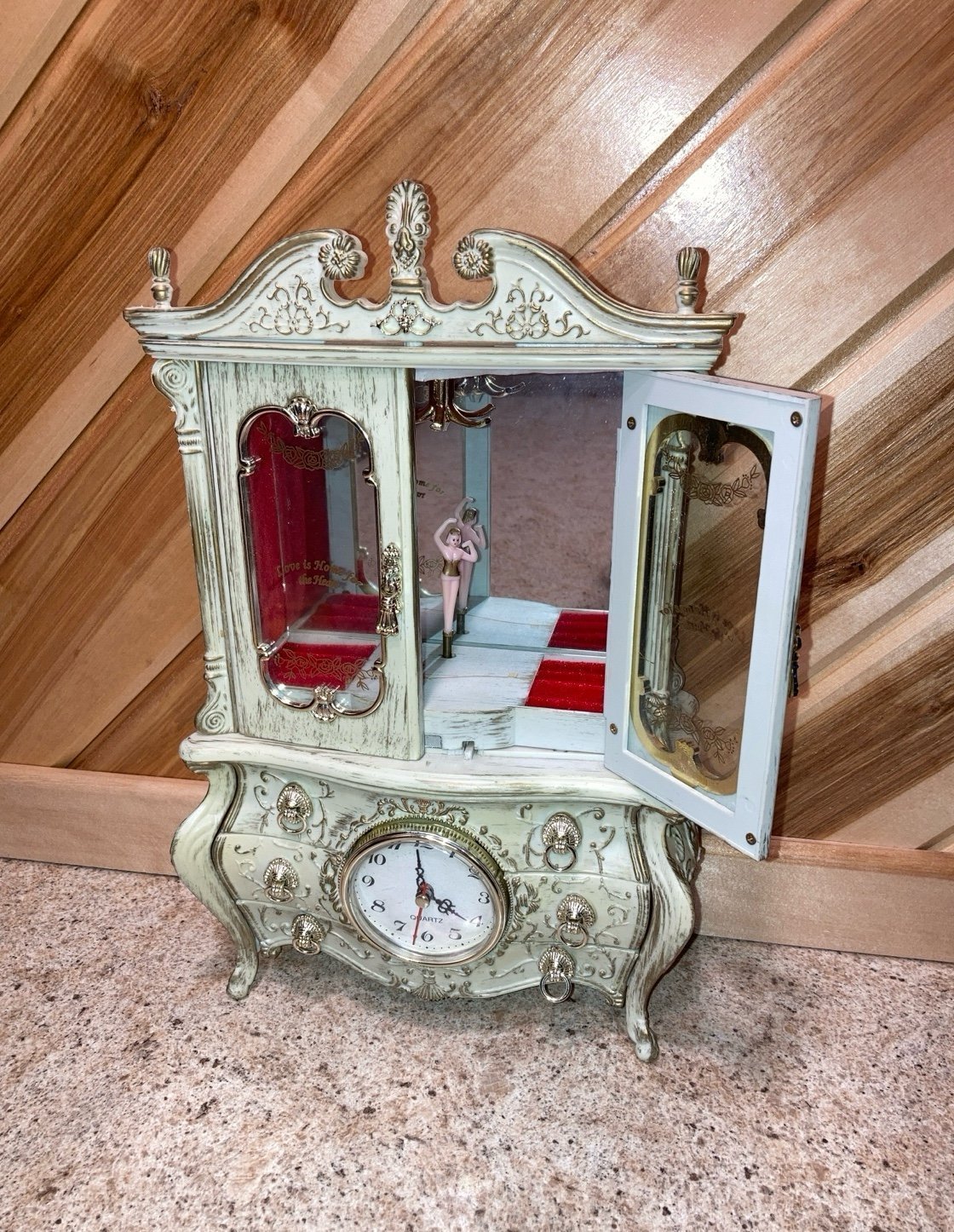 HTF Vintage Musical Ballerina Clock Jewelry Armoire