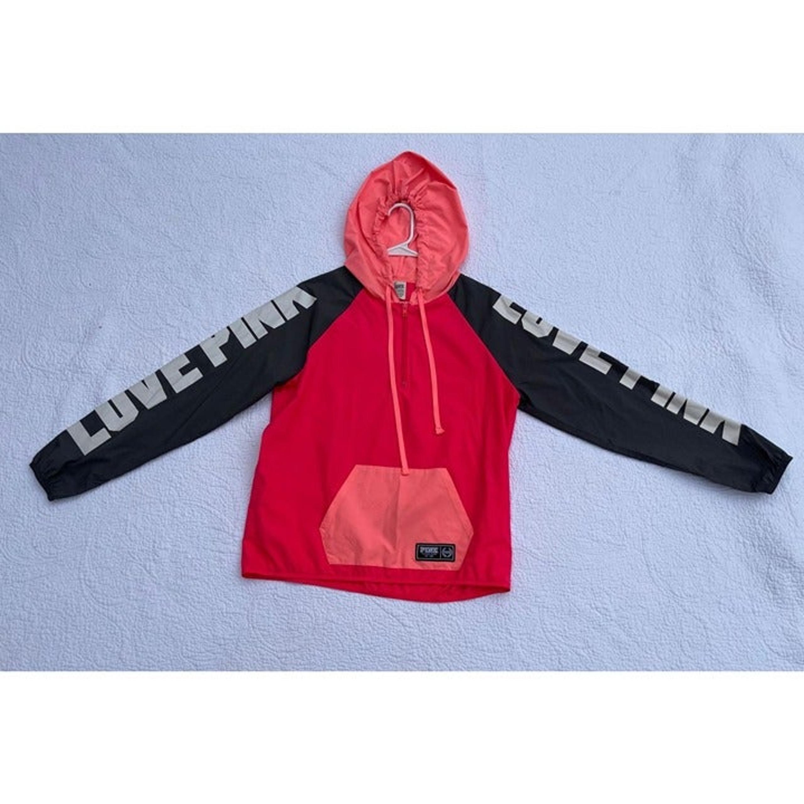 PINK Victorias Secret Womens Pullover Quarter Zip Hooded Windbreaker Jacket XS