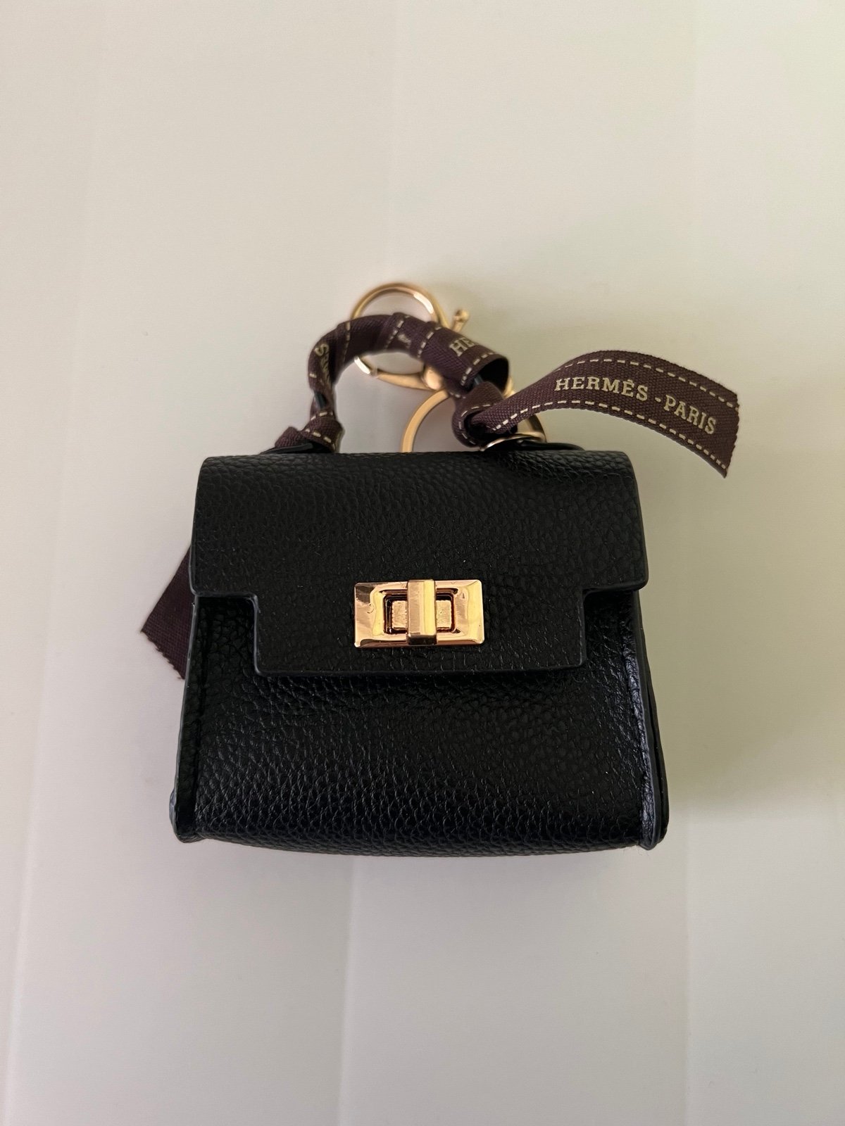 Small AirPod sized bag charm with ribbon twilly
