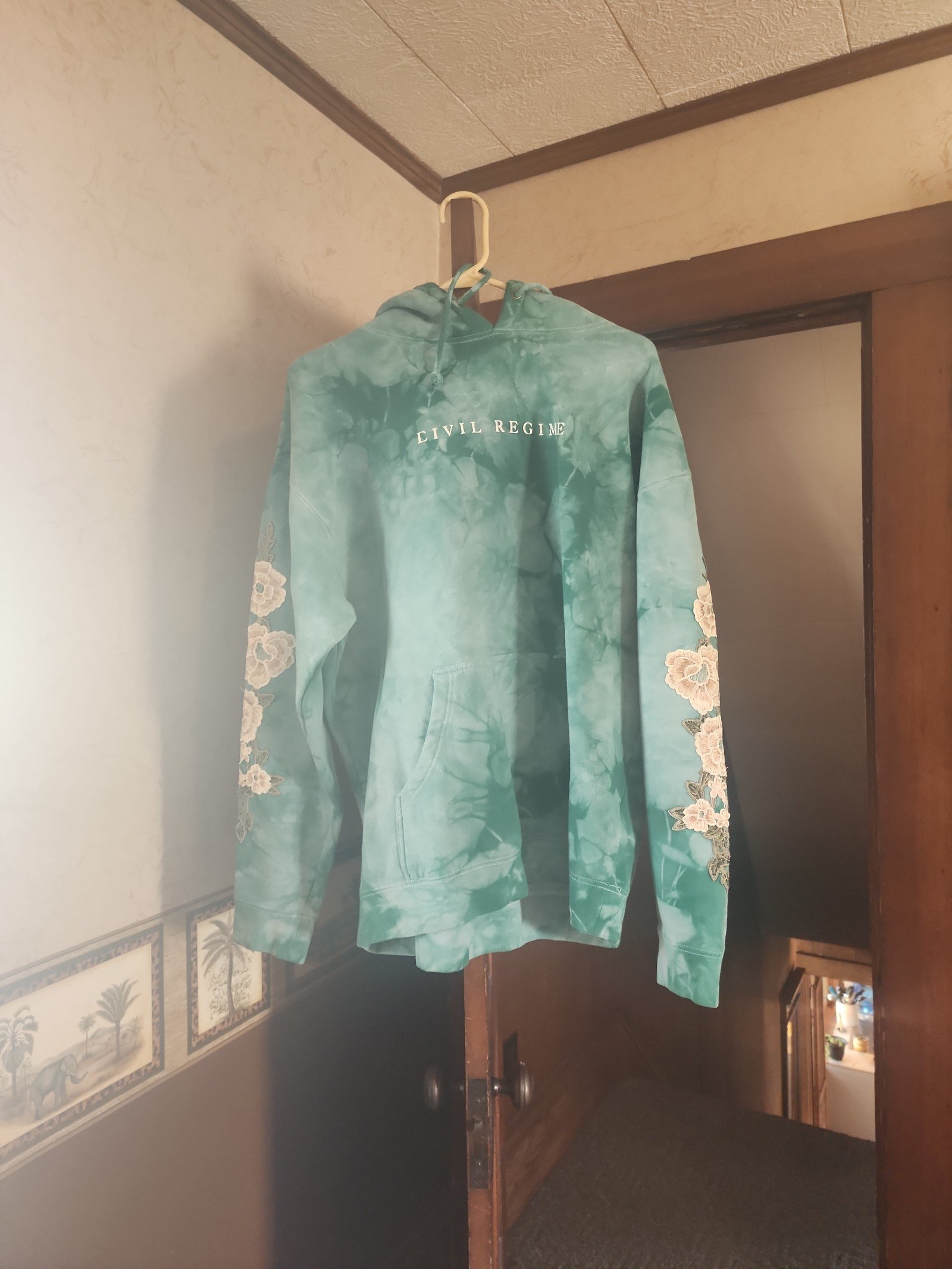 Large Civil Regime aqua blue/green embroidered tie dyed Hoodie