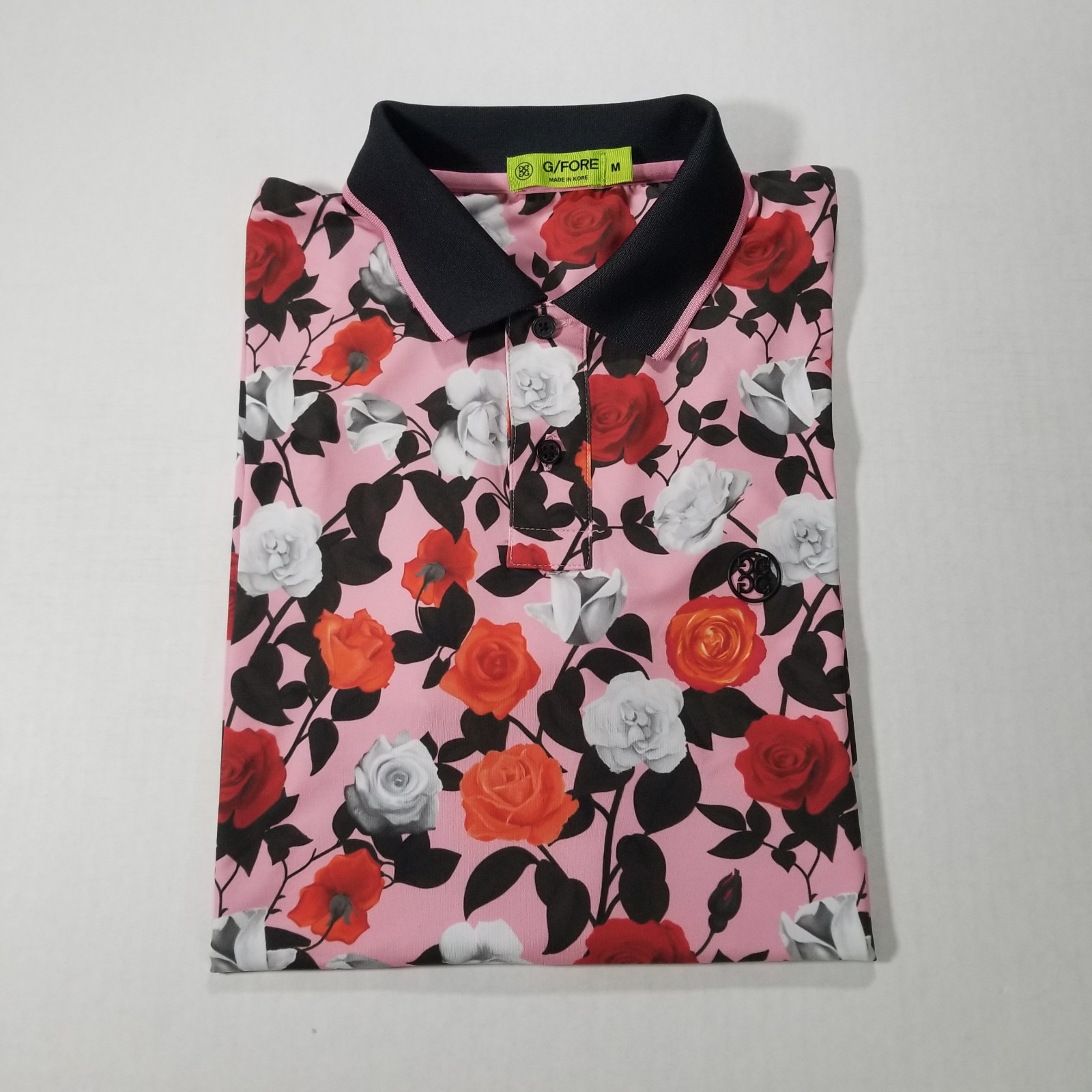 G/Fore Golf Polo Mens Medium M Floral Flowers Performance Pink Red Black