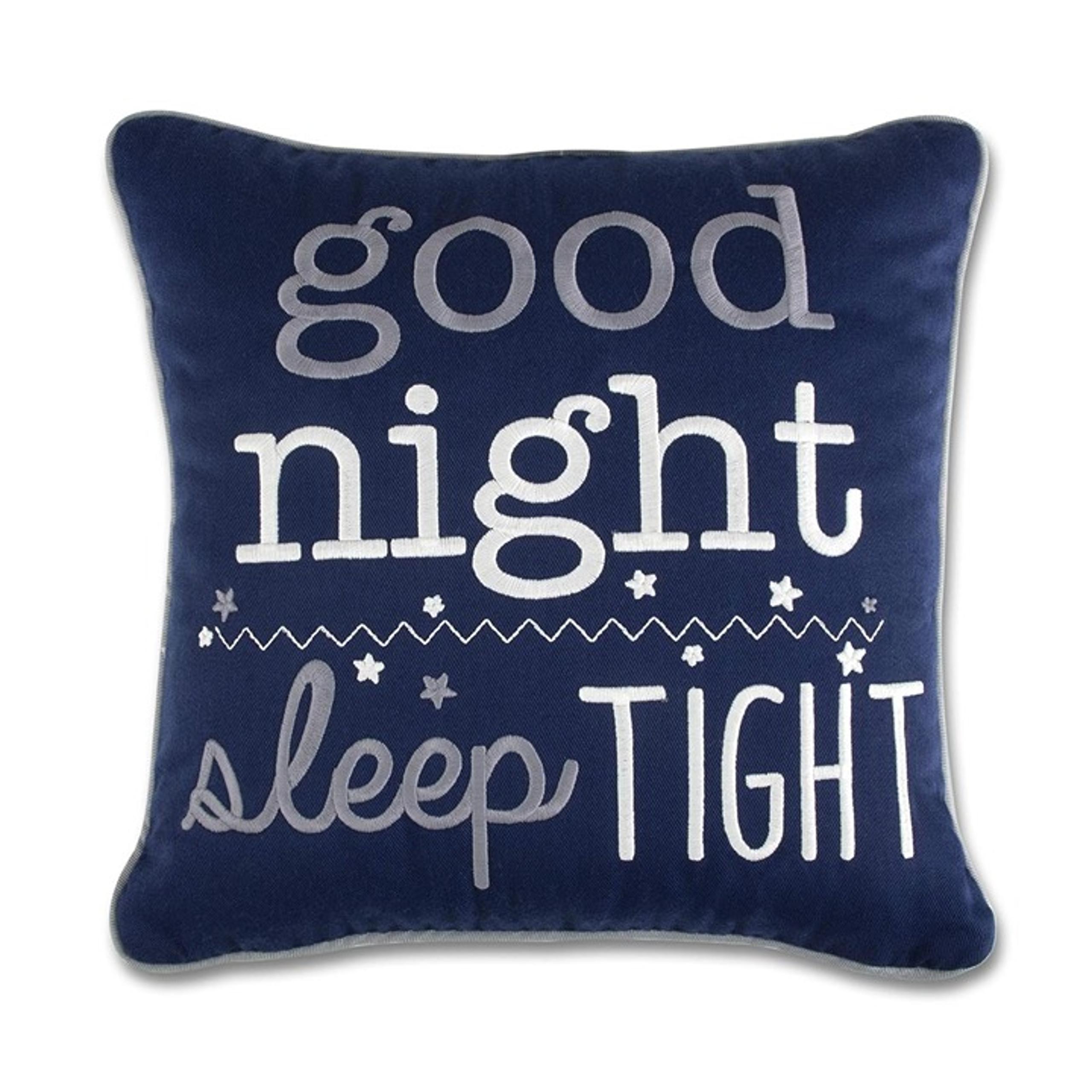 Wendy Bellissimo Blue and White Good Night Sleep Tight Accent Pillow, Nursery