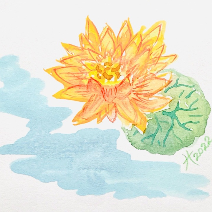 Fuzzy Lotus - Original Art Watercolor Artwork Painting White Frame 10 x10