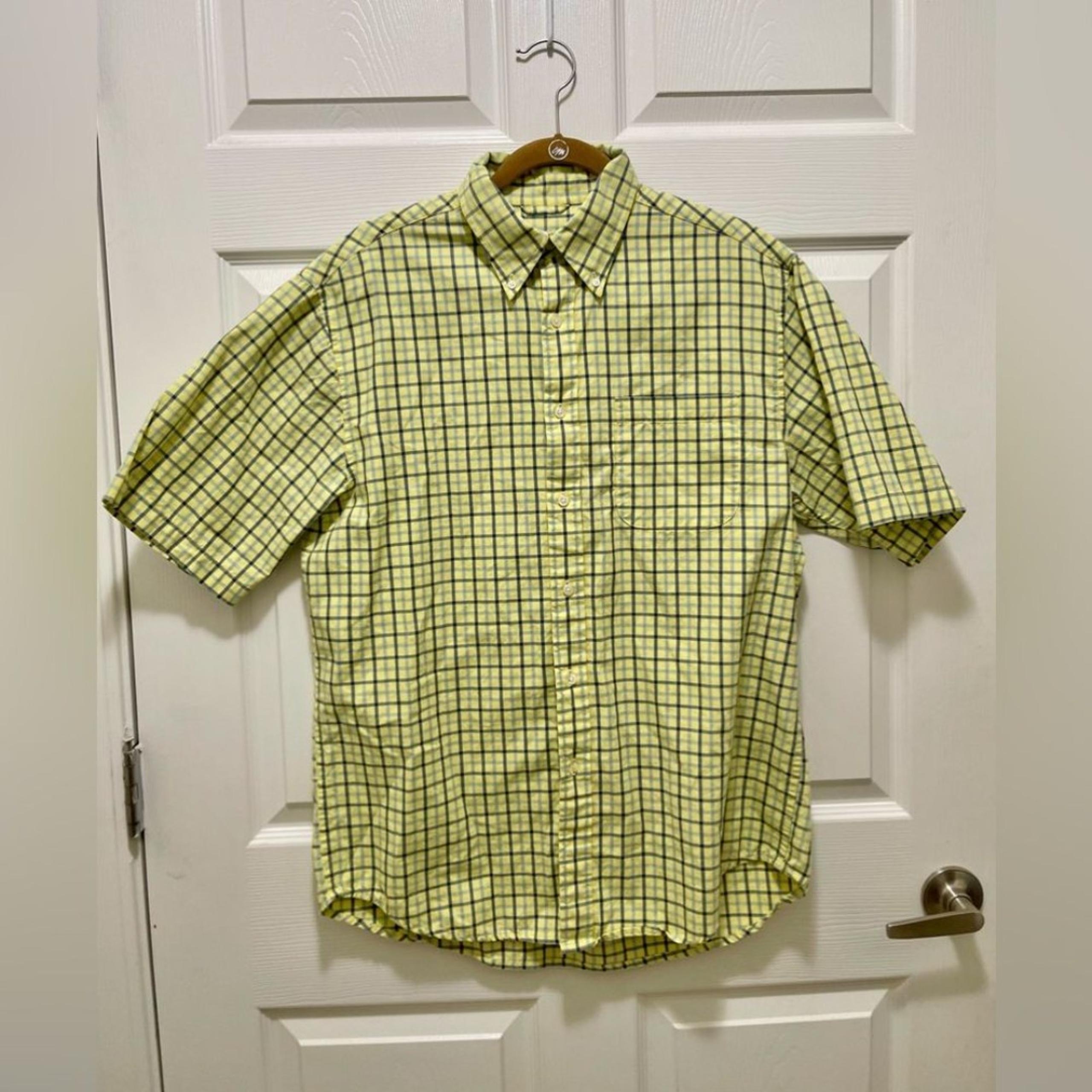 Saddlebred mens Button Short Sleeve Shirt Size M 100% Cotton Yellow Checks