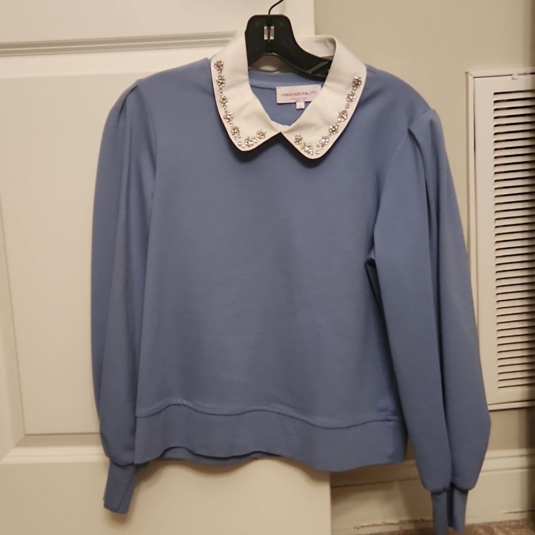 Anna Maria Paletti Blue Longsleeve Top w/ Removable Collar Size 42 US 6