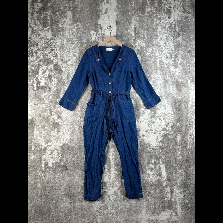 & Other Stories Jumpsuit US 8 Womens Blue Linen Cotton Denim Coverall