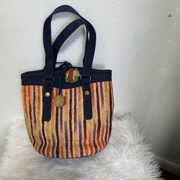 Lucky Brand colorful striped raffia straw tote bag