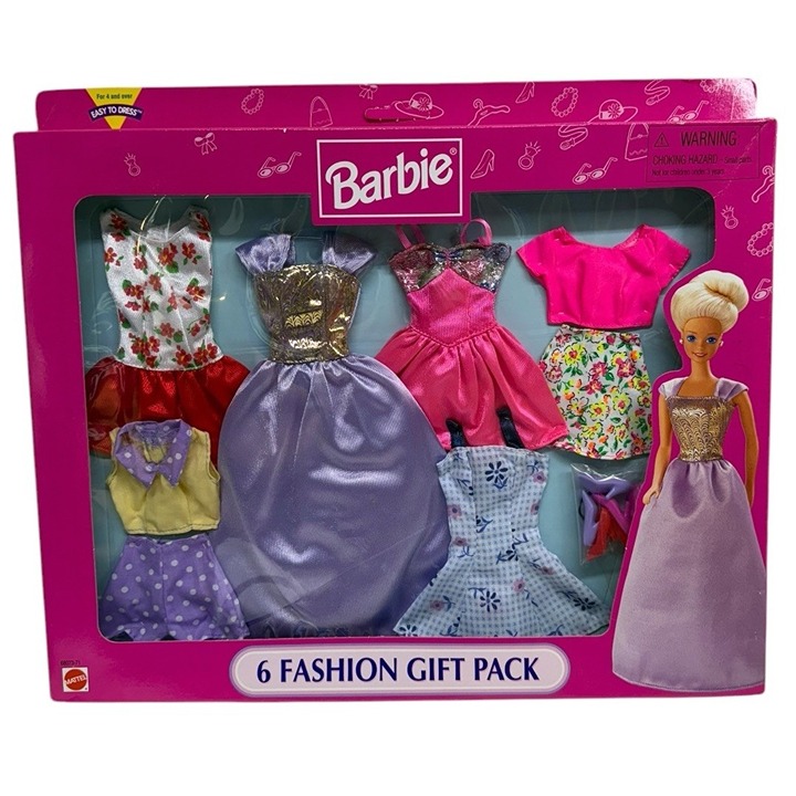 Vintage 1998 Barbie 6 Fashion Gift Pack Easy to Dress Outfits Shoes #68073-71