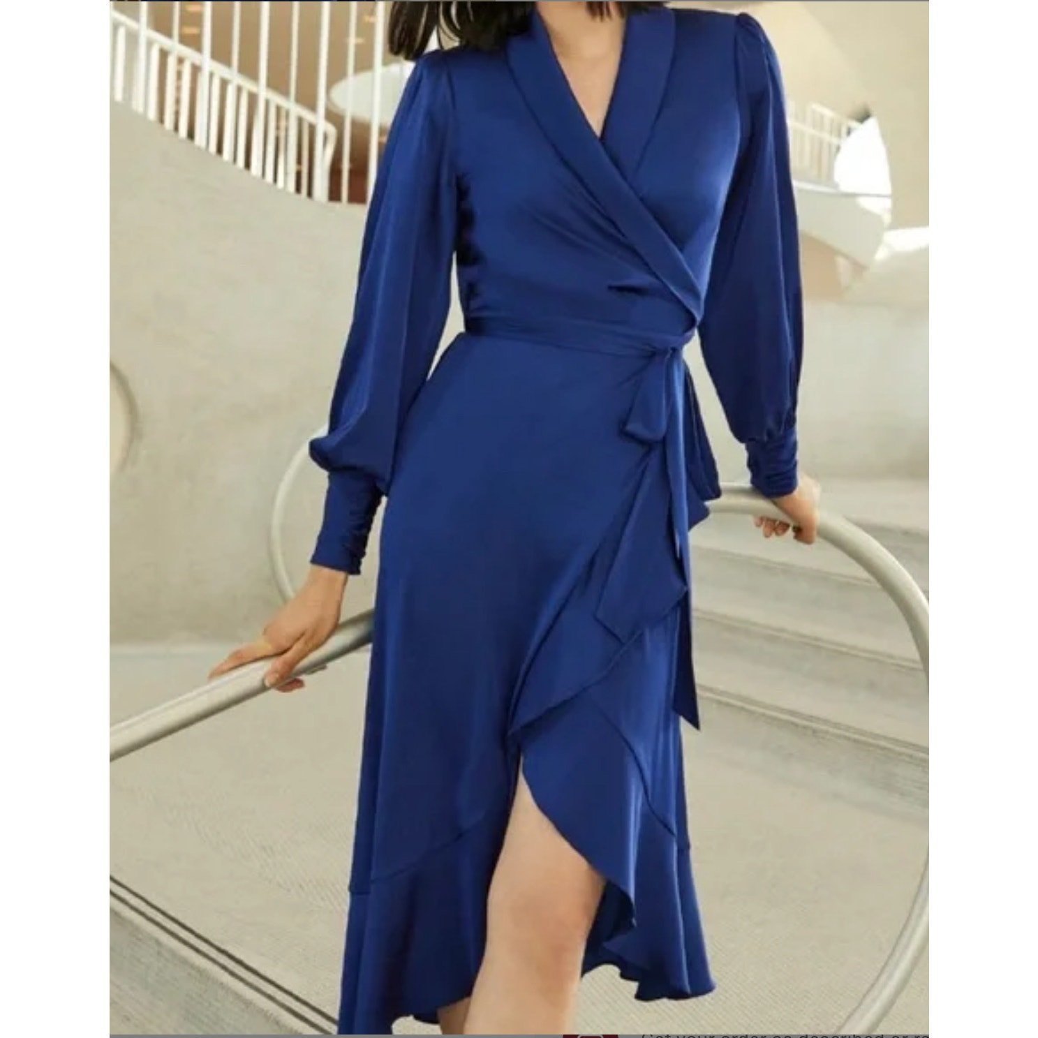 Long Sleeve Satin Wrap DressWhite House Black Market 12p