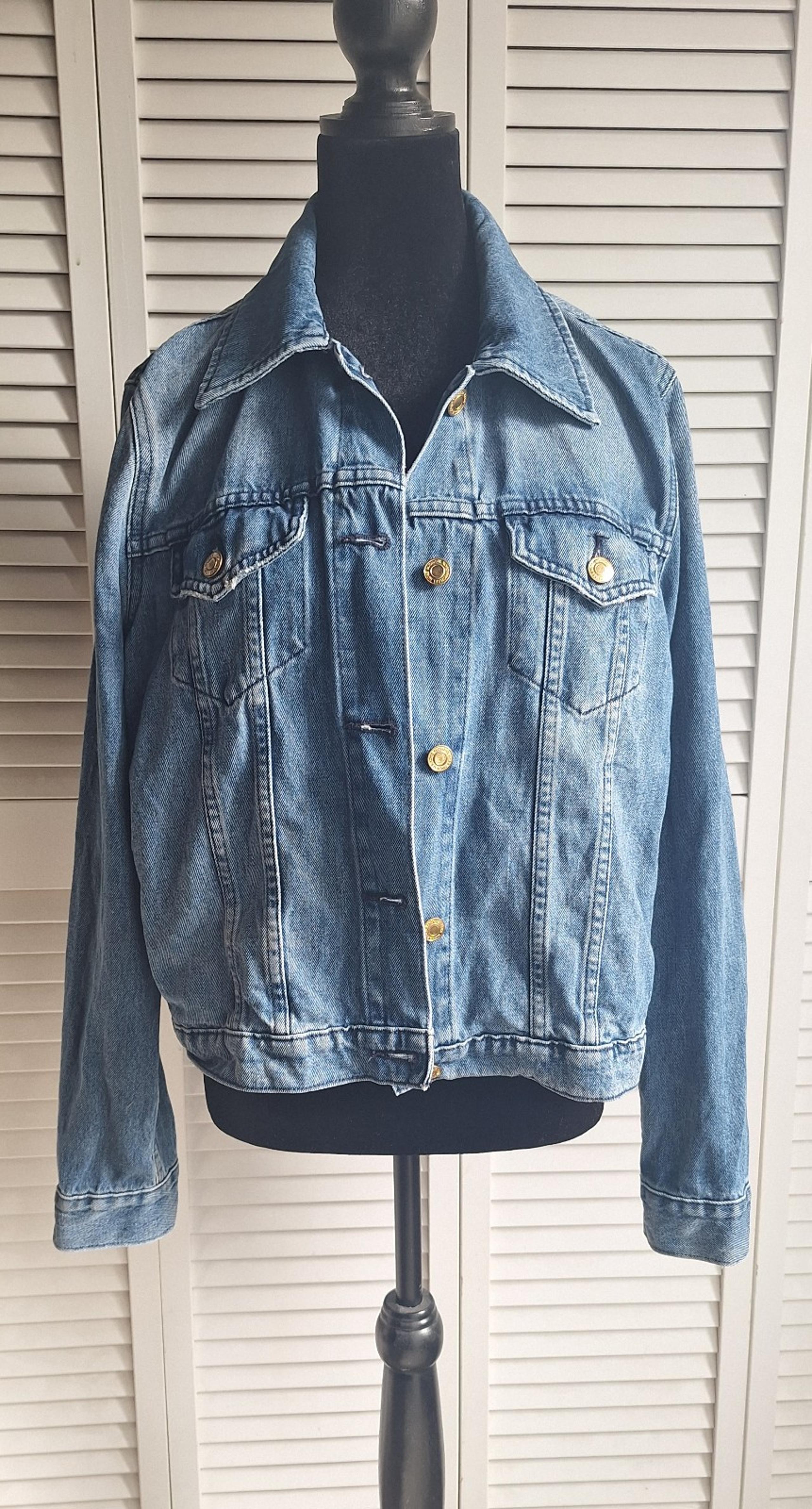 Women's Denim Jean Jacket Size Large Blue Button Front Medium Wash - Michael Kors