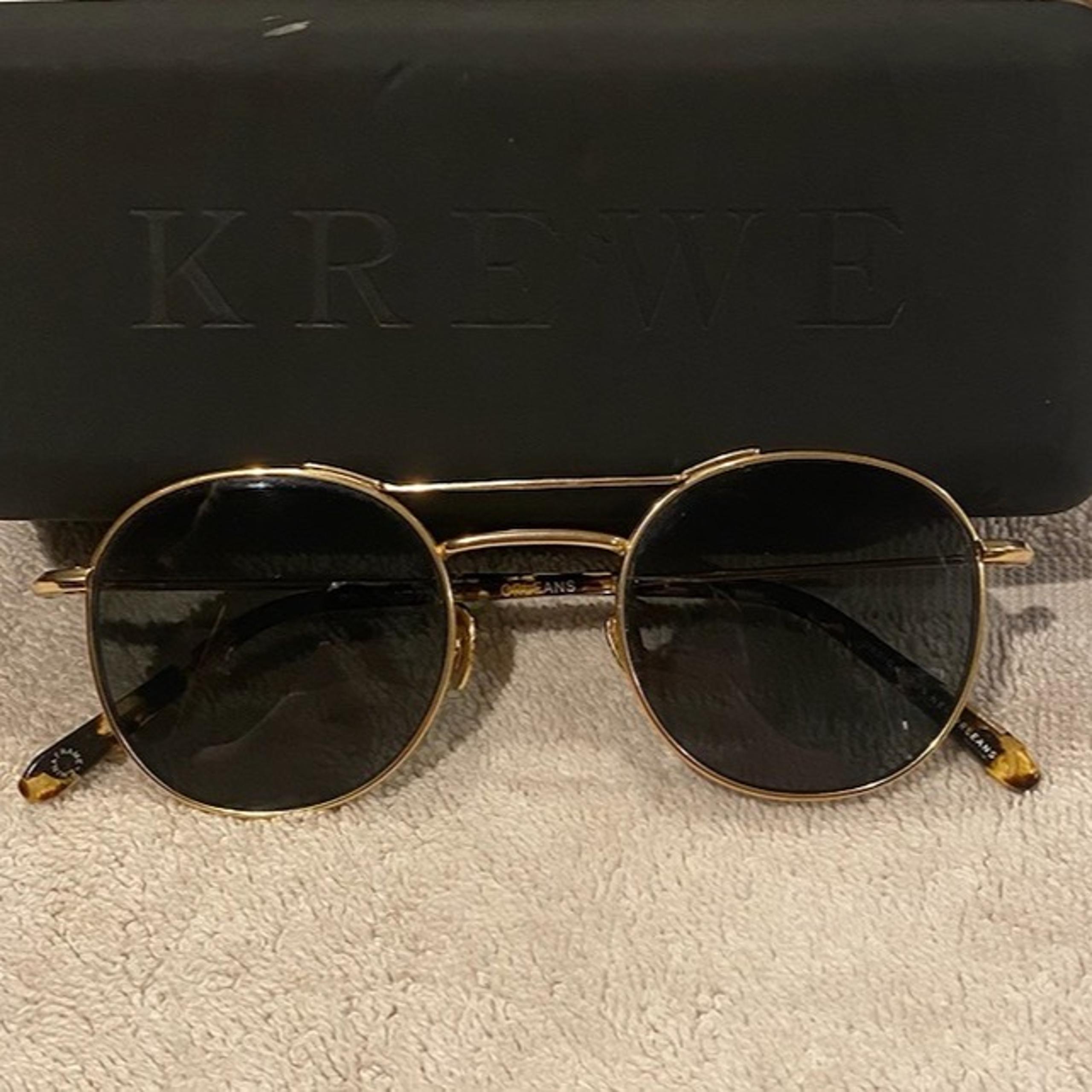 Krewe Earhart Double Bridge 18K Titanium Polar Sunglasses Gold & Black