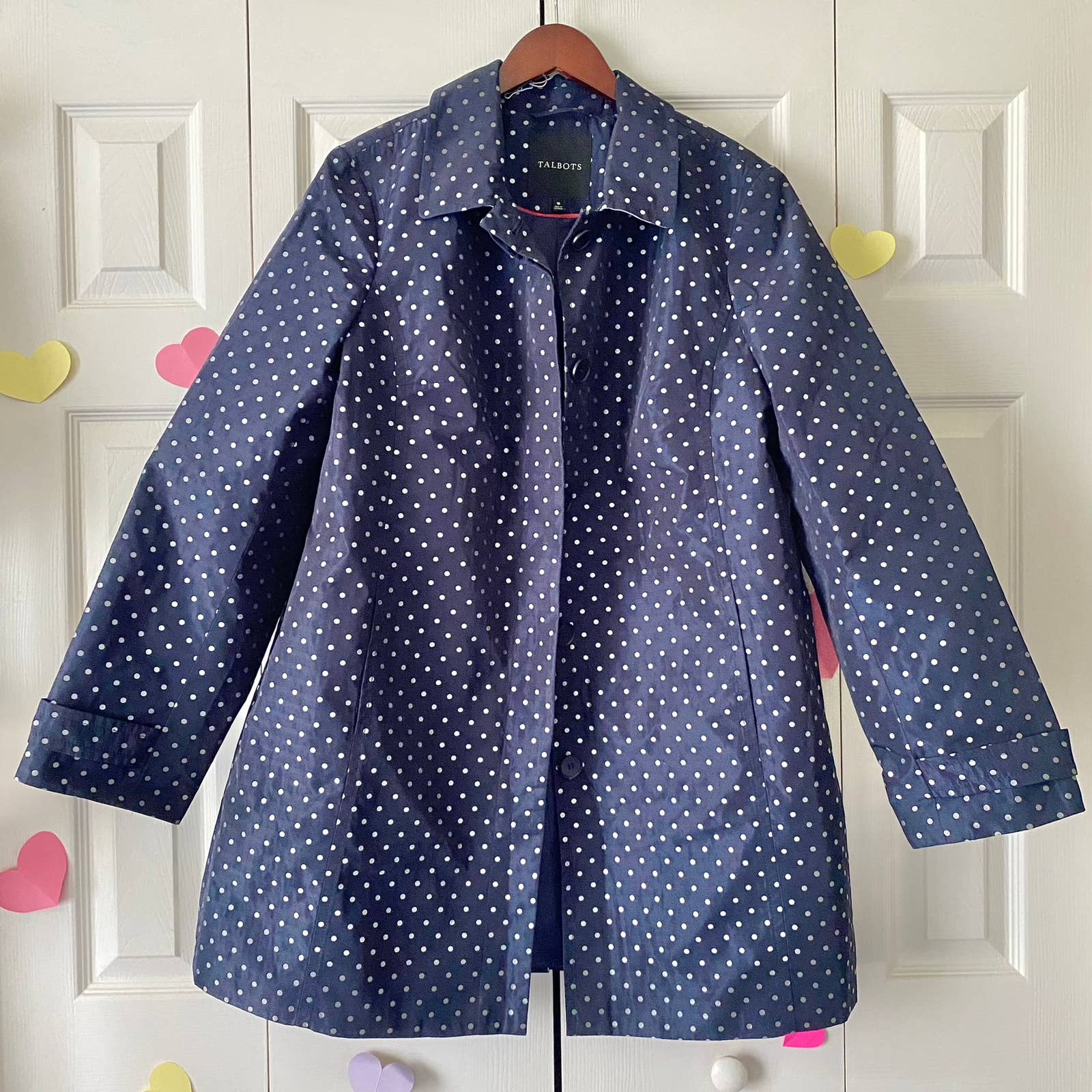 Navy Blue Polka Dot Rain Trench Coat